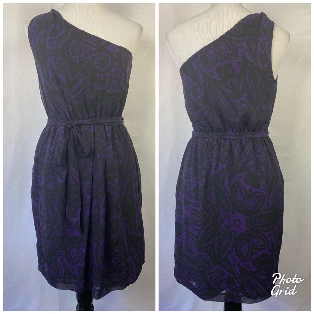 Express Women's Black & Purple Off Shoulder Knee Length Date Night Dress Small